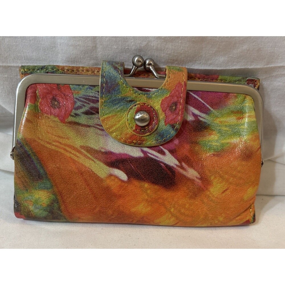 Hobo The Original Bi-fold Kisslock Multi Color Floral, Abstract Leather Wallet